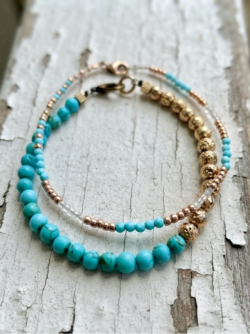 Matte Turquoise & Gold Lava Stone Beaded Bracelet Set